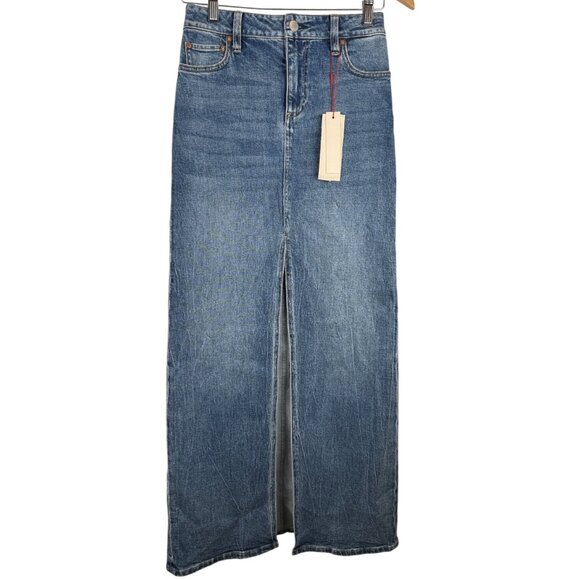 NWT Alice + Olivia Brooklyn Blue Jeans Maxi Denim Slit Skirt - Size 24